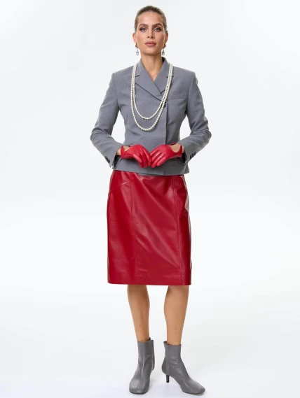 Юбка карандаш из натуральной кожи 06, красная, размер 46, артикул 85380-0