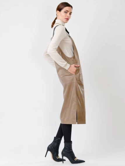 Кожаный сарафан 01, серо-коричневый, размер 44, артикул 85271-3