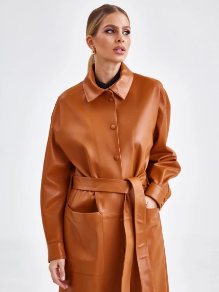 Кожаное женское платье рубашка из натуральной кожи премиум класса 04, виски, размер 48, артикул 23191-0