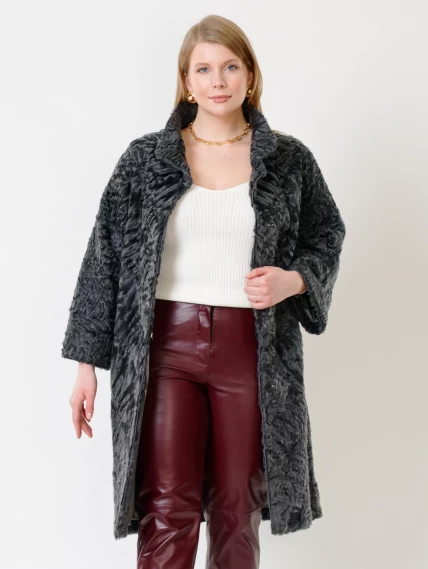 Зимний комплект женский: Шуба из каракуля 17106д + Брюки 02, серый/бордовый, р. 52, арт. 111371-3