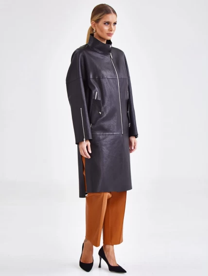 Женский кожаный плащ на молнии премиум класса 3041, черный, размер 48, артикул 91891-3