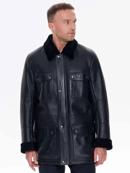 Молодежная мужская дубленка премиум класса 440, черная, размер 48, артикул 41220-0