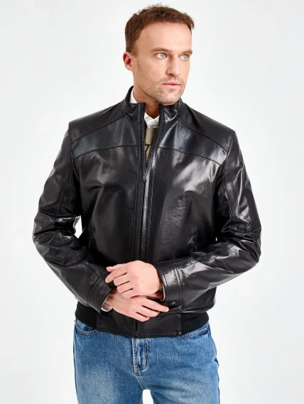 Короткая мужская кожаная куртка премиум класса 531, черная, размер 48, артикул 29790-4