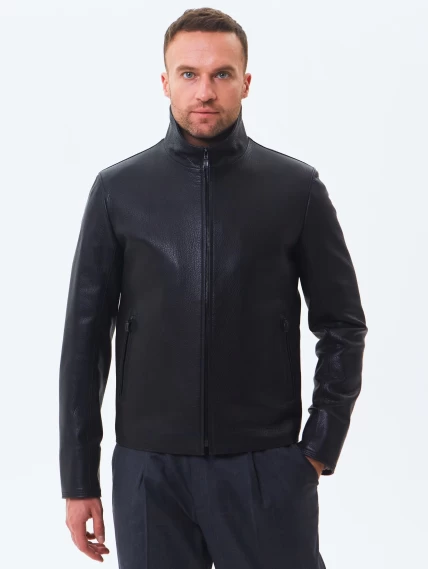 Короткая мужская кожаная куртка 2010-9, черная, размер 46, артикул 29250-0