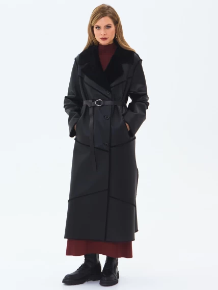 Классическое женское пальто из натуральной овчины премиум класса 2054, черное, размер 48, артикул 64390-3