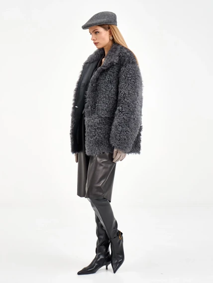 Короткая женская дубленка из тиградо 2072, серая, размер 44, артикул 65050-1