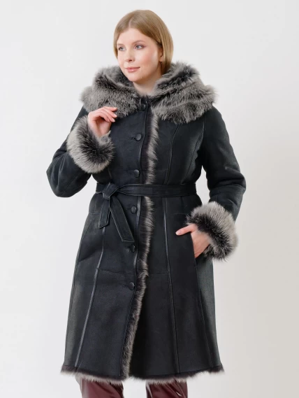 Зимний комплект женский: Дубленка 123НК + Брюки 02, черный/бордовый, р. 42, арт. 111250-4