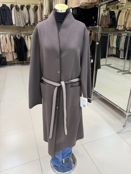 Пальто кашемировое женское темно-коричневое 1130-125, размер 46, артикул 92470-0