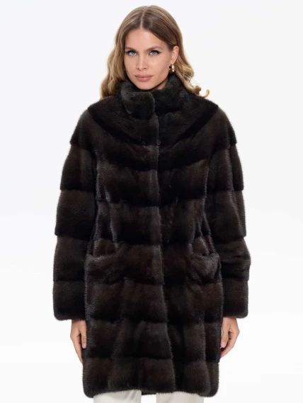 Поперечная норковая женская шуба MANZARI SL-135, серая, размер 44, артикул 34290-3
