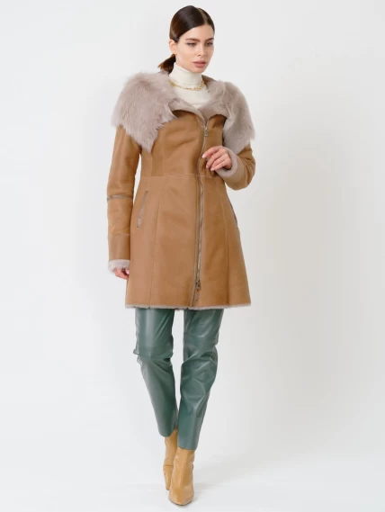 Демисезонный комплект женский: Дубленка 283 + Брюки 03, бежевый/оливковый, р. 44, арт. 111211-0