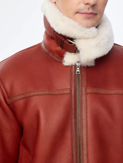 Короткая мужская дубленка пилот премиум класса 430, коньячная, размер 52, артикул 70770-3