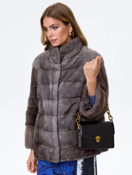 Норковая поперечная куртка женская Ольга(в), графитовая, размер 46, артикул 34030-3