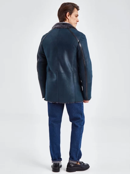 Дубленка двубортная классическая мужская 422, синяя, размер 60, артикул 70490-4