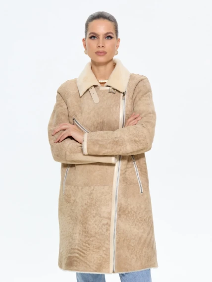 Бежевая женская дубленка косуха 2069, размер 46, артикул 65200-4