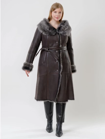 Зимний комплект женский: Дубленка 132 + Брюки 02, коричневый/черный, р. 44, арт. 111218-4