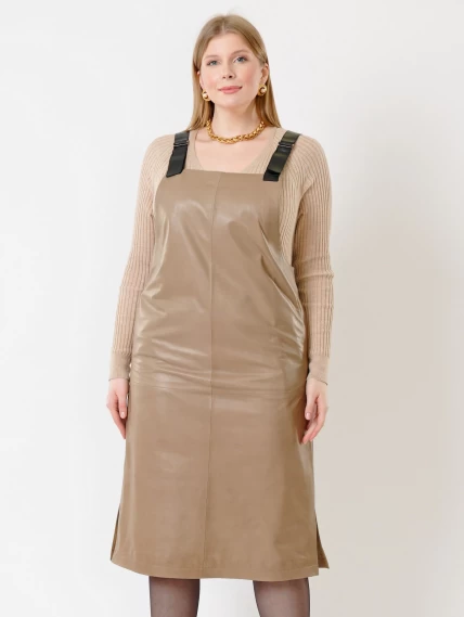 Кожаный сарафан 01, серо-коричневый, размер 44, артикул 85372-0