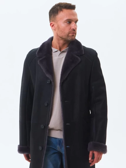 Длинная классическая мужская дубленка премиум класса 407, черная, размер 50, артикул 70440-4