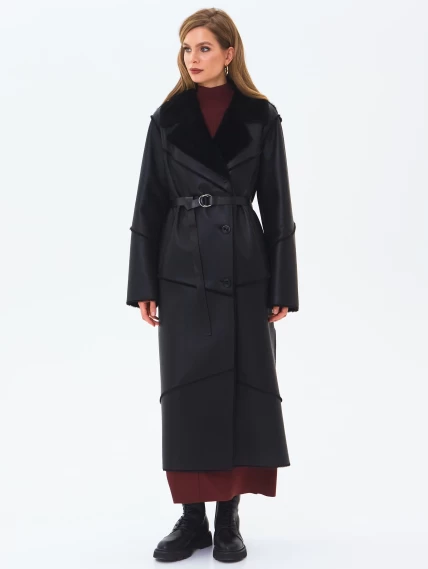 Классическое женское пальто из натуральной овчины премиум класса 2054, черное, размер 48, артикул 64390-6