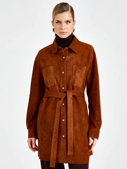 Женская замшевая куртка рубашка премиум класса 3107з, виски, размер 44, артикул 92180-2