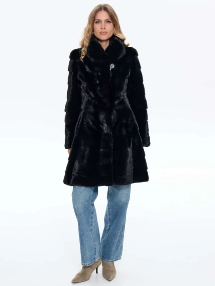 Поперечная женская шуба из меха норки MANAKAS WMF 10026, черная, размер 42, артикул 34300-3