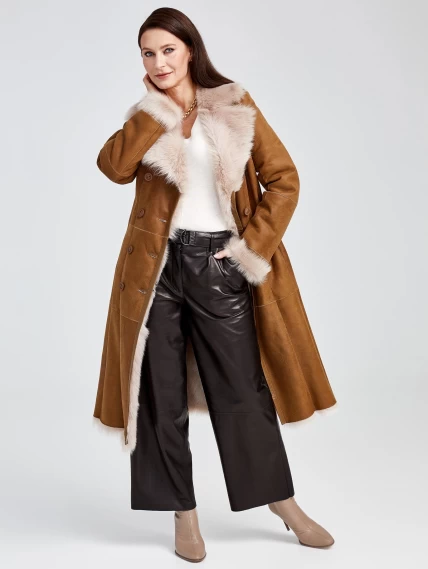 Зимний комплект женский: Дубленка 127н + Брюки 05, бежевый/черный, р. 46, арт. 111347-2