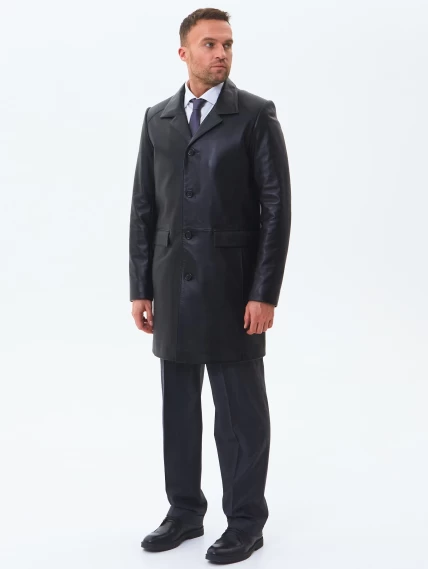 Удлиненный кожаный мужской пиджак премиум класса 539, черный, размер 48, артикул 29551-6