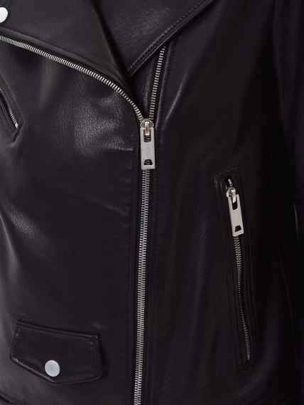 Кожаная женская куртка косуха с поясом премиум класса 3078, черная, размер 44, артикул 24510-2