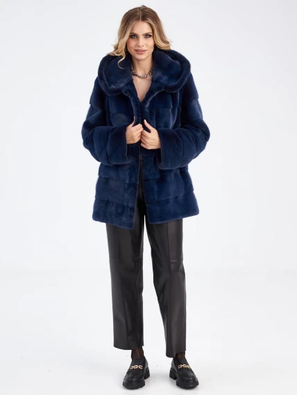 Короткая куртка автоледи из меха норки для женщин 2а-к(к), сине-черная, размер 44, артикул 33900-4