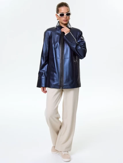 Женская кожаная куртка 375ш, синяя, размер 62, артикул 90710-7