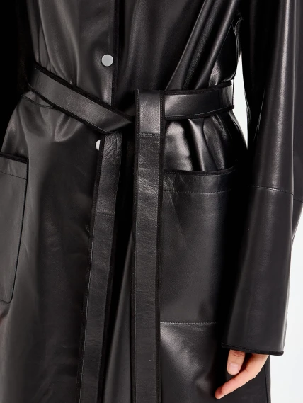 Длинный женский кожаный плащ премиум класса 3099, черный, размер 48, артикул 92120-3