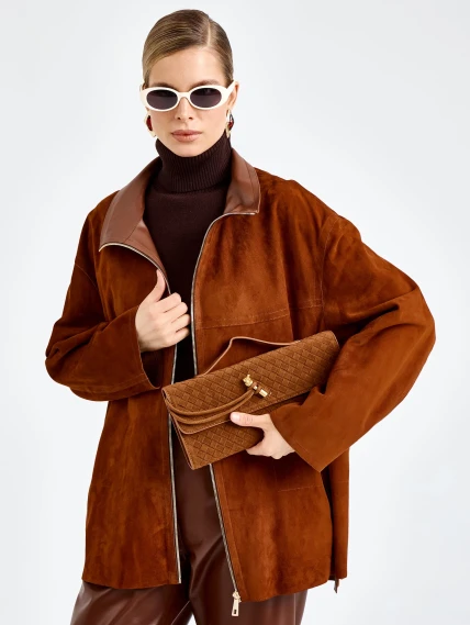 Женская замшевая куртка премиум класса 3090з, виски, размер 48, артикул 92410-6