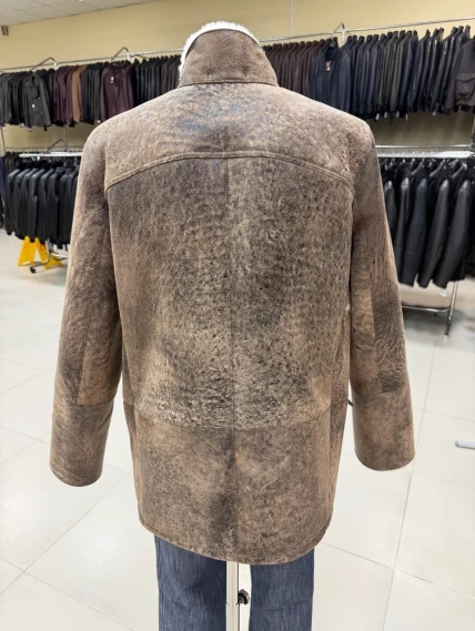 Удлиненная мужская дубленка премиум класса 442, коричневая, размер 50, артикул 29820-1