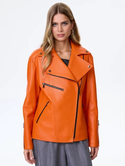 Кожаная куртка косуха премиум класса для женщин 3047, оранжевая, размер 52, артикул 24290-4