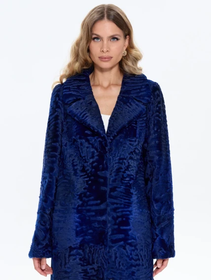 Длинная синяя каракулевая женская шуба Алиса, размер 48, артикул 65190-0