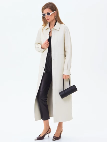 Плащ женский кожаный премиум класса 3091, белый, размер 44, артикул 24410-2