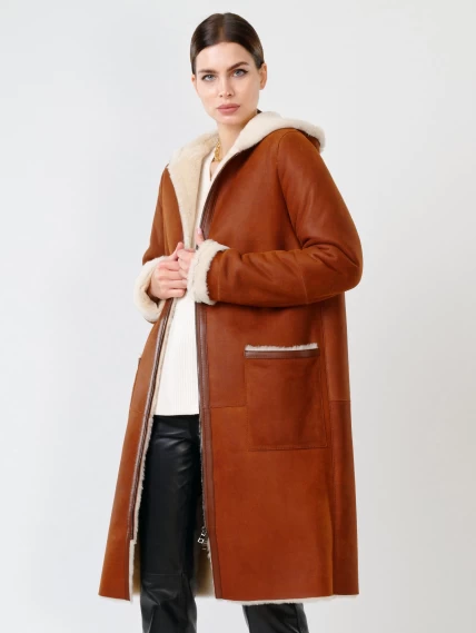 Демисезонный комплект женский: Дубленка 203 + Брюки 03, табачный/черный, р. 44, арт. 111189-3