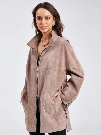 Замшевая женская куртка оверсайз премиум класса 3037, светло-коричневая, размер 46, артикул 23160-3