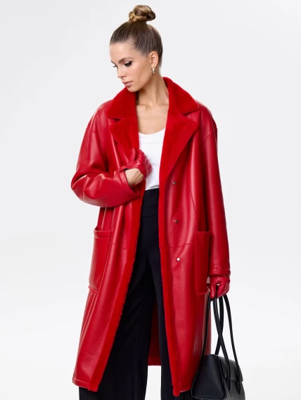 Длинная женская дубленка оверсайз премиум класса 2002, красная, размер 48, артикул 62441-0