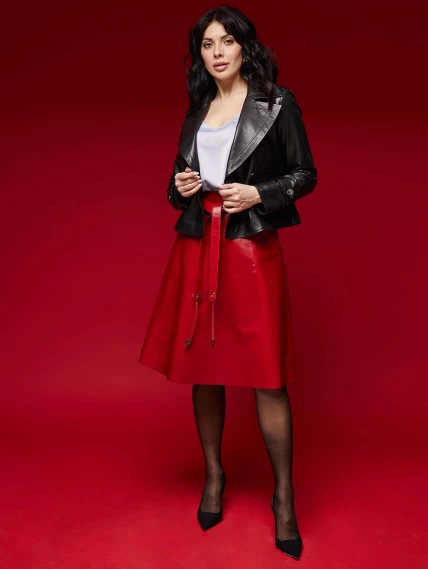 Красная кожаная юбка 01рс, размер 52, артикул 85142-3