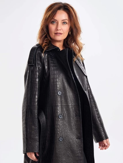 Кожаное пальто с принтом под крокодила премиум класса для женщин 3071, черное, размер 54, артикул 63350-6
