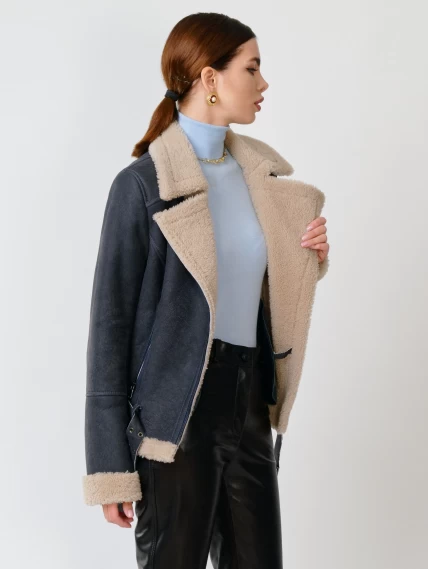 Зимний комплект женский: Дубленка 201 + Брюки 03, синий/черный, р. 44, арт. 111310-4