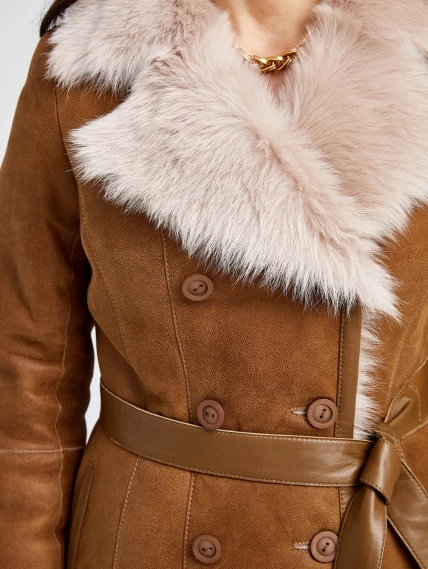 Зимний комплект женский: Дубленка 127н + Брюки 05, бежевый/черный, р. 46, арт. 111347-4