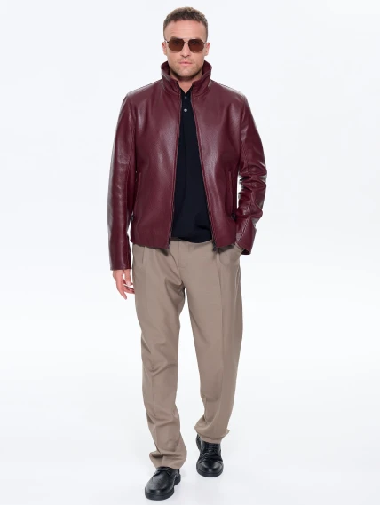 Бордовая мужская кожаная куртка 2010-9, размер 48, артикул 29780-6