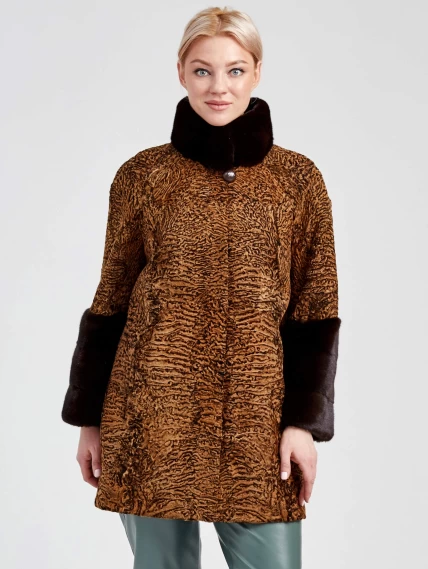 Короткая женская шуба из меха каракуля с отделкой норкой 17101к(сн), намибия, размер 44, артикул 22810-3