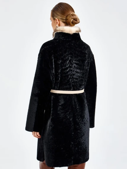 Черная женская дубленка из астрагана с мехом норки премиум класса 2018, размер 44, артикул 65140-5