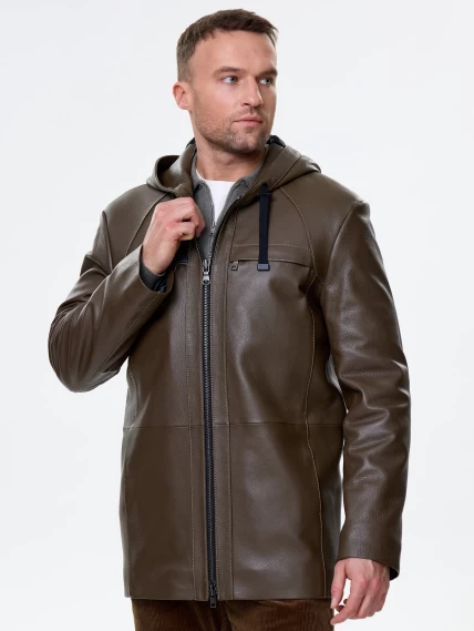 Мужская кожаная куртка с капюшоном премиум класса 552, хаки, размер 52, артикул 41130-2