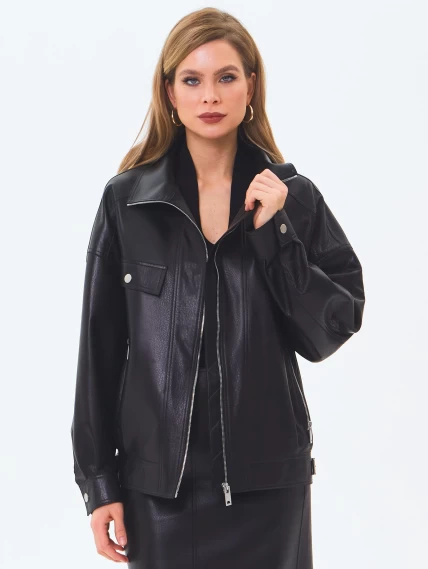 Женская кожаная куртка премиум класса 3087, черная, размер 46, артикул 24460-4