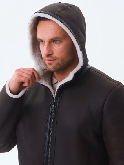 Длинная мужская дубленка из натуральной овчины премиум класса 438, коричневая, размер 48, артикул 41180-2