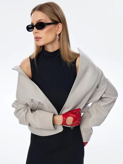 Женская кожаная куртка косуха премиум класса 3050, серая, размер 48, артикул 23910-2