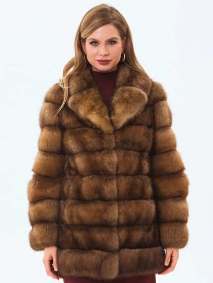 Шуба из меха соболя женская премиум класса Мэри, темно-коричневая, размер 50, артикул 34200-7